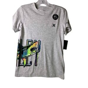 Boys Youth Kids Hurley Shark short sleeve Gray Shirt Size 10-12